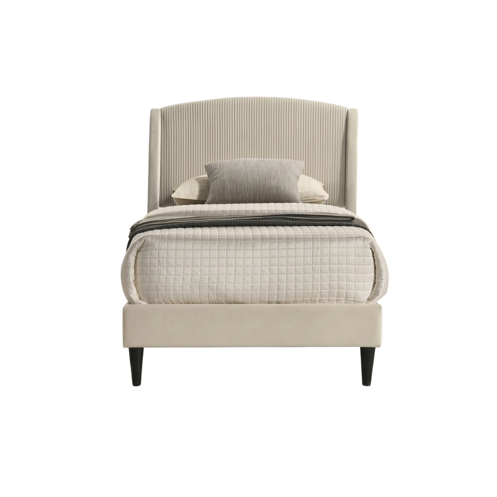 GALANO Twin Upholstered Platform Bed with Curved Headboard