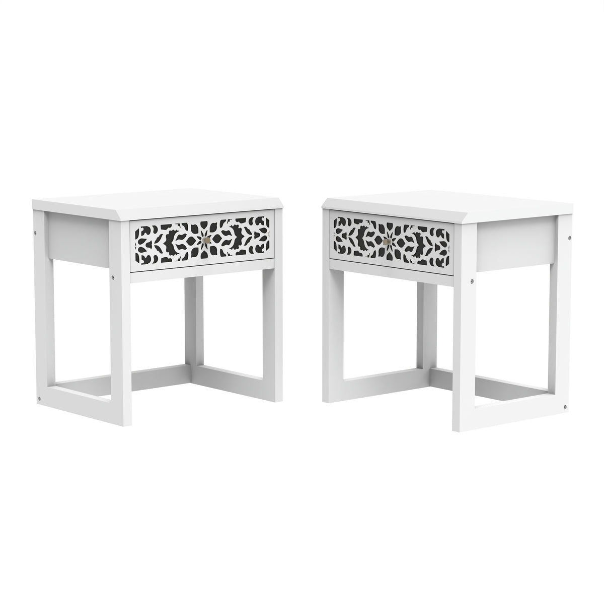 GALANO Transitional Nightstand Set of 2 with Drawer and Open Shelf, White