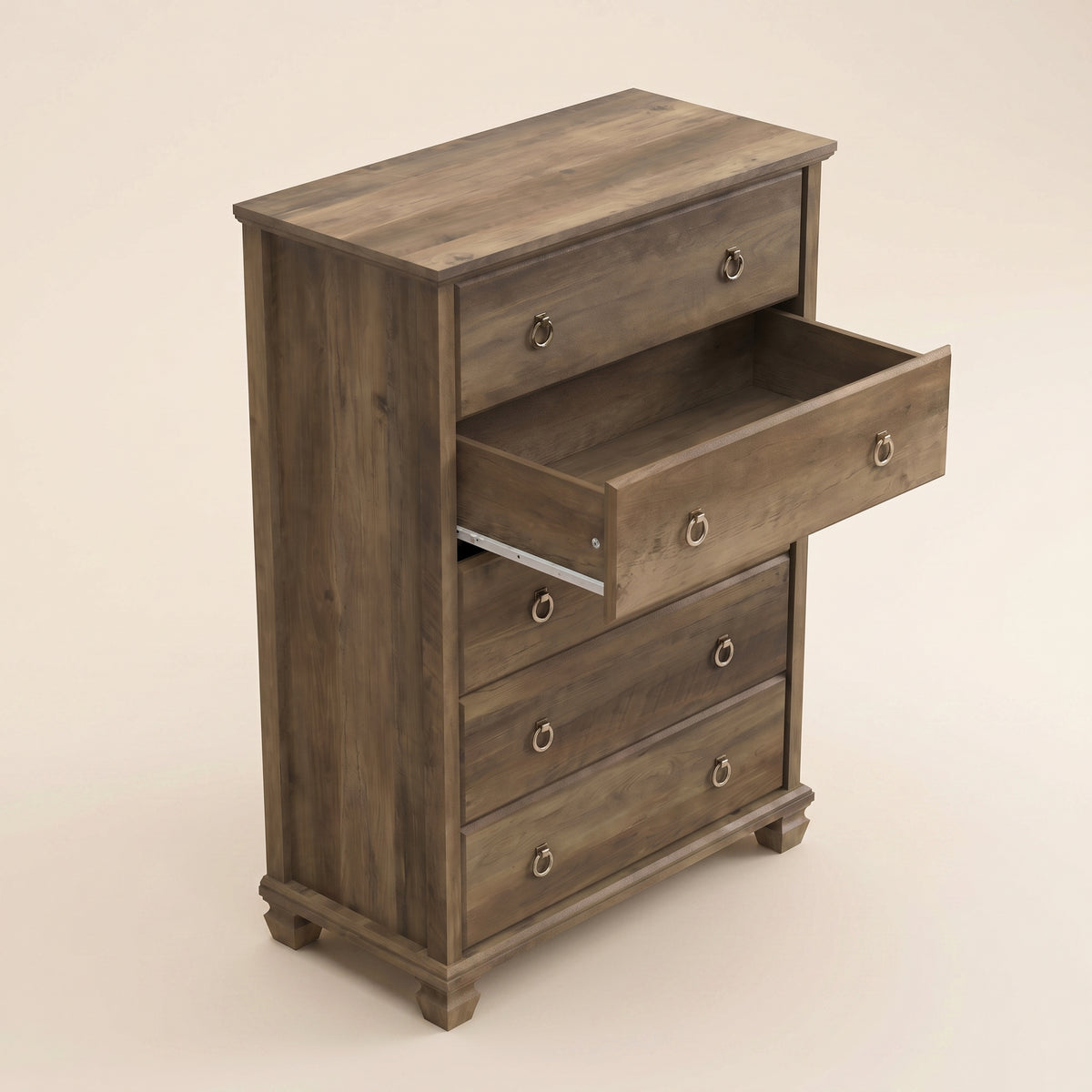 Galano Traditional 31.2" 5-Drawer Chest with Solid Wood Legs, Metal Ring Pulls and Interlocking Drawers