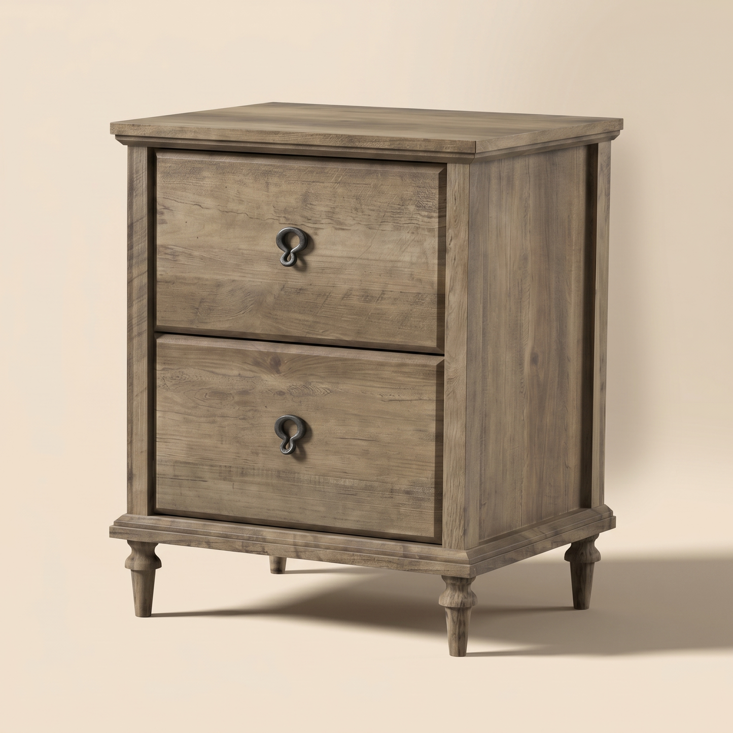 2-Drawer Nightstand Set of 2 with Solid Wood Tapered Legs, Knotty Oak