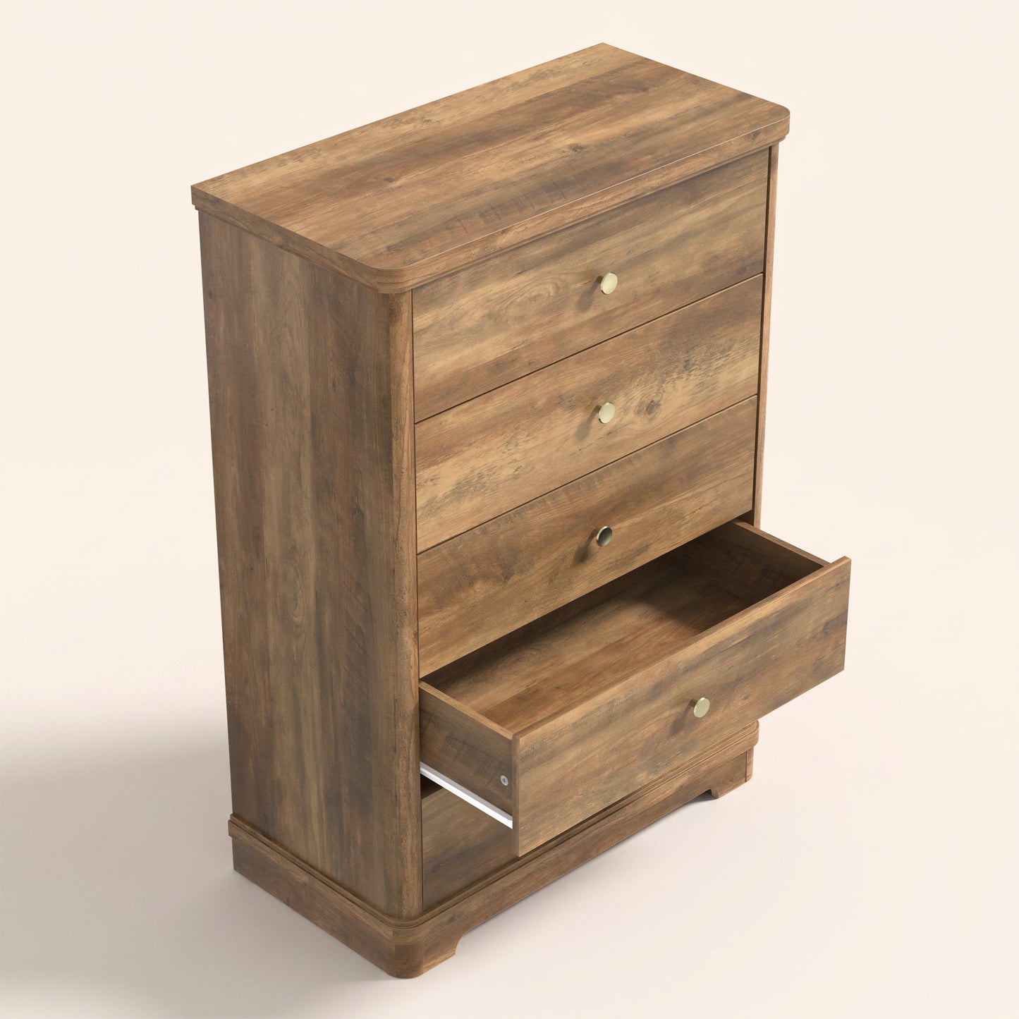 5-Drawer Chest with Interlock System and Sculpted Base, Knotty Oak