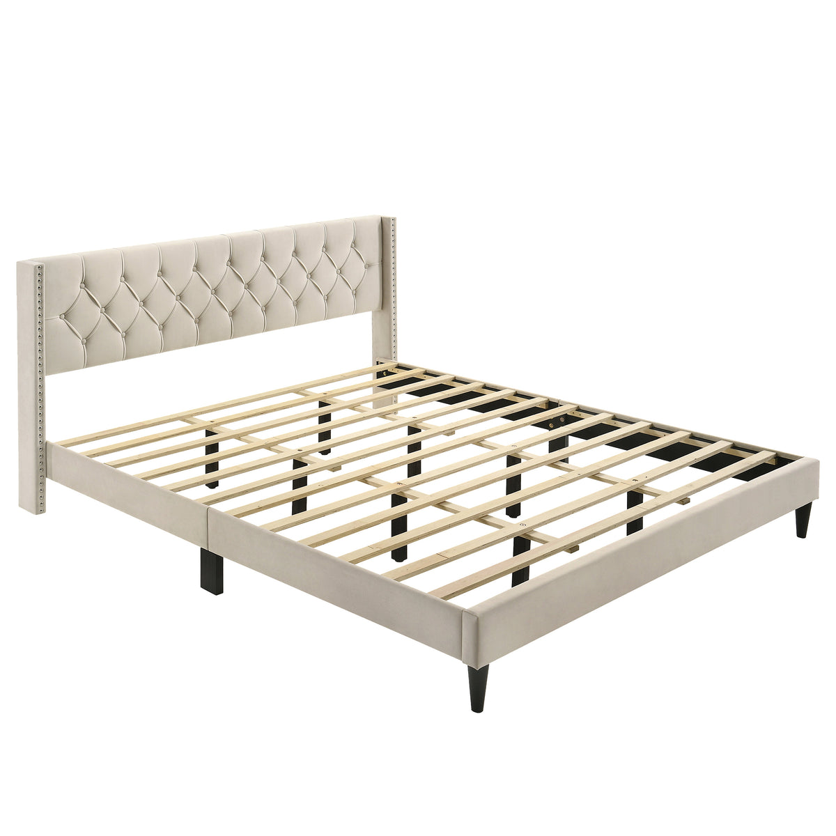 GALANO King Upholstered Platform Bed with Tufted Wingback Headboard, No Box Spring Required