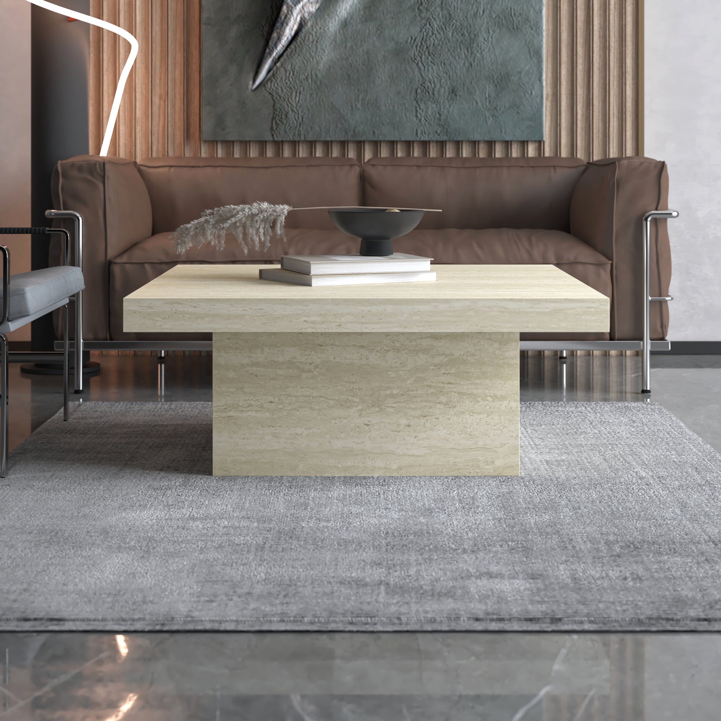 Galano Block Coffee Table in Manufactured Wood – 35.4" W x 35.4" D x 12.2" H