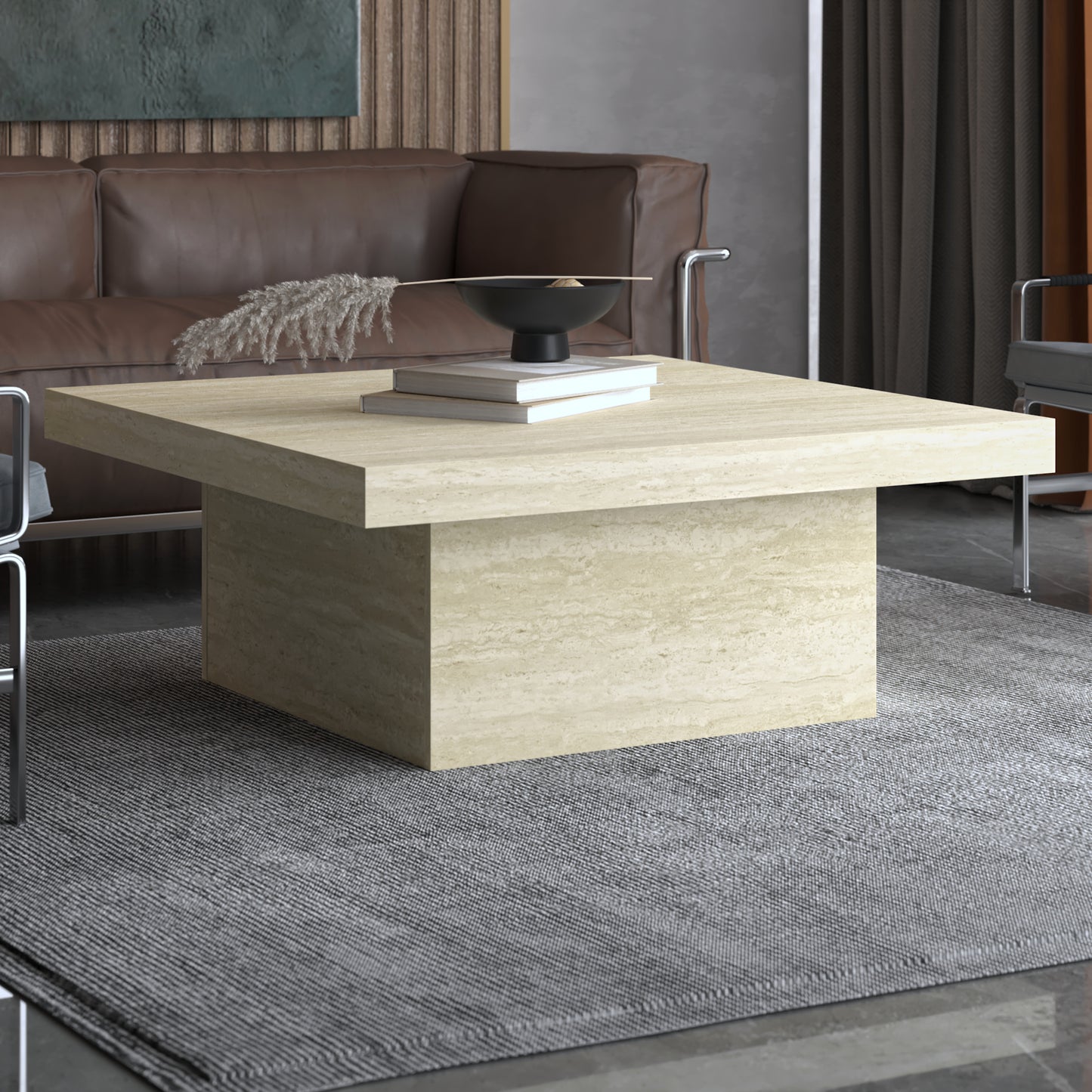 Galano Block Coffee Table in Manufactured Wood – 35.4" W x 35.4" D x 12.2" H