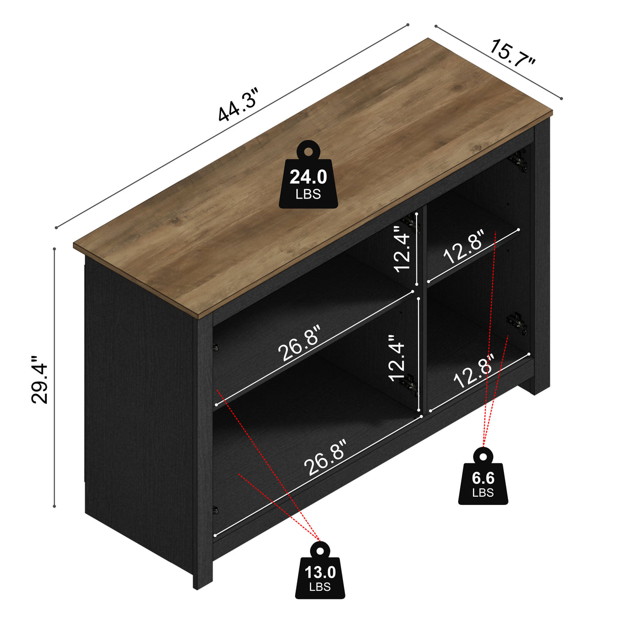 GALANO 44.3" 3-Door Sideboard with Adjustable Shelves and Cable Management