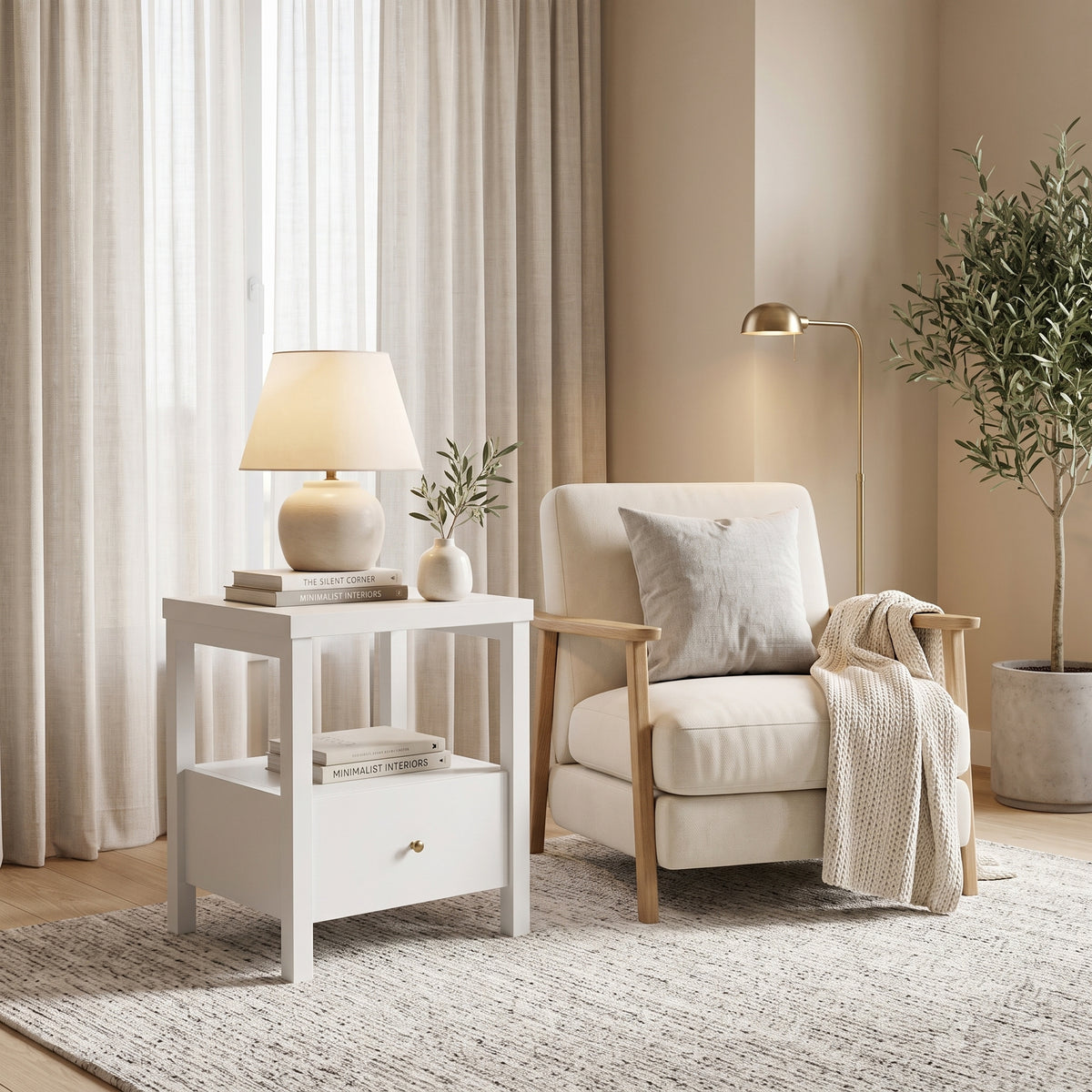Galano 23" H Modern 1 Drawer Nightstand Bedside Table with Open Storage Shelf - White