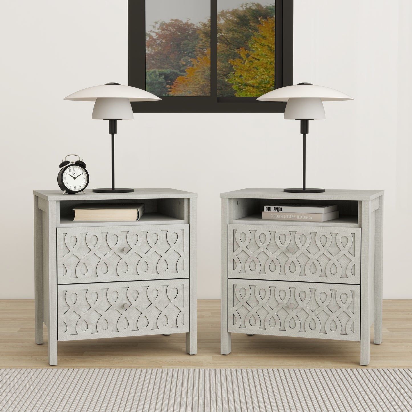 Galano Modern 2-Drawer Nightstands with Open Storage Set of 2 20.9" W × 15.7" D × 22.7" H