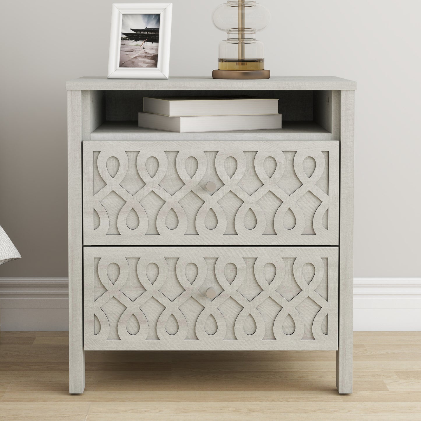 Galano Modern 2-Drawer Nightstands with Open Storage 20.9" W × 15.7" D × 22.7" H