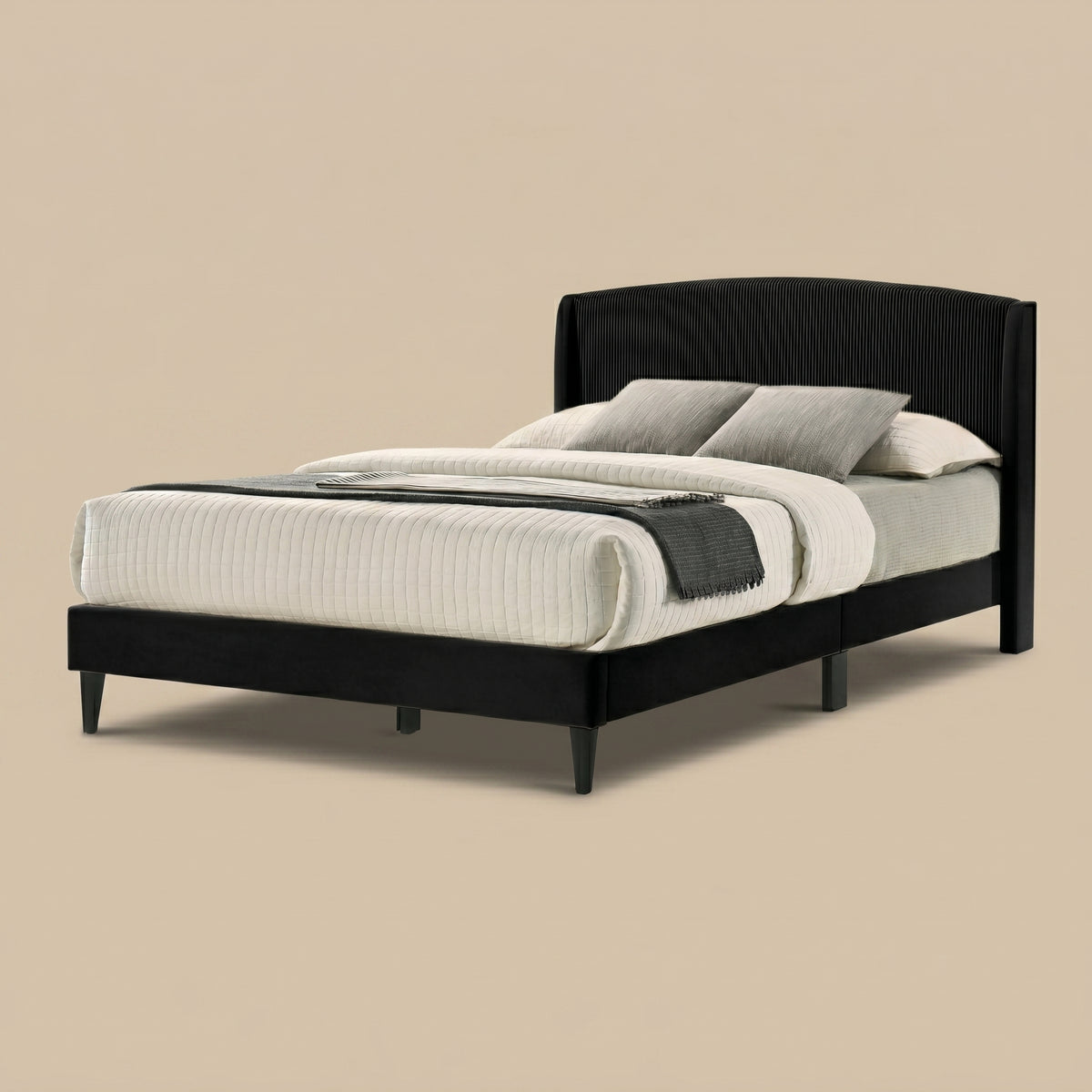 GALANO Queen Upholstered Platform Bed with Curved Headboard