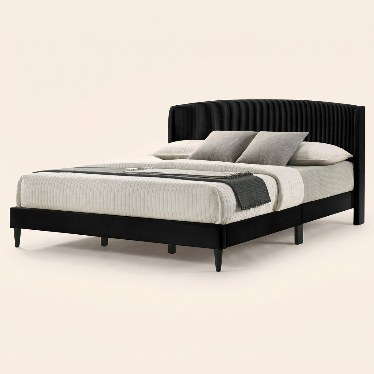 GALANO King Upholstered Platform Bed with Curved Wingback Headboard, No Box Spring Required