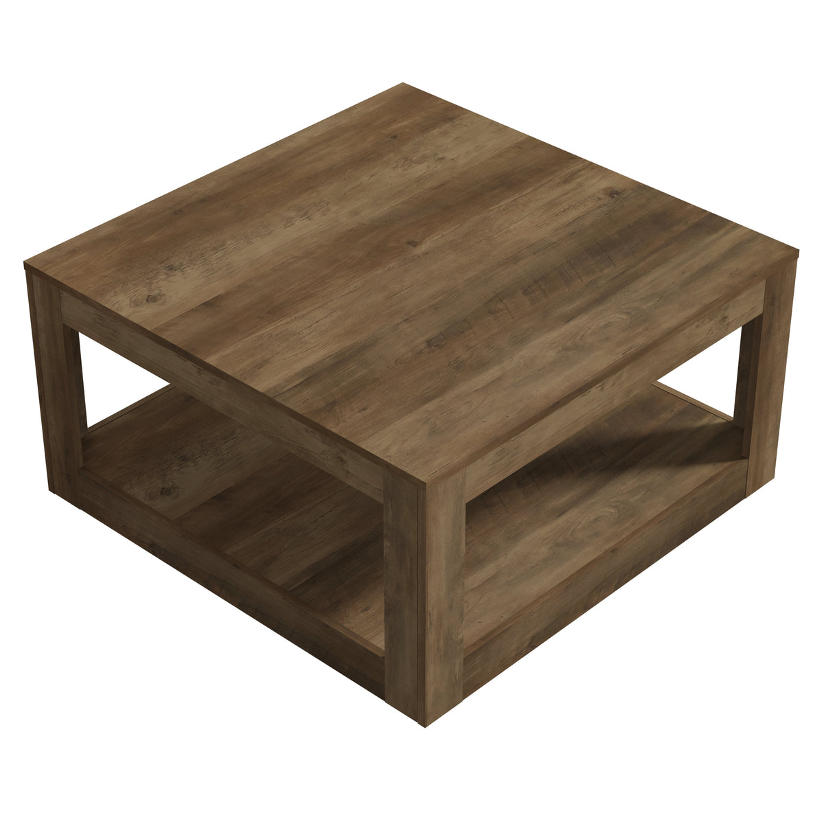 GALANO Square Coffee Table with Open Shelf, 31.5", Knotty Oak, 1-Piece