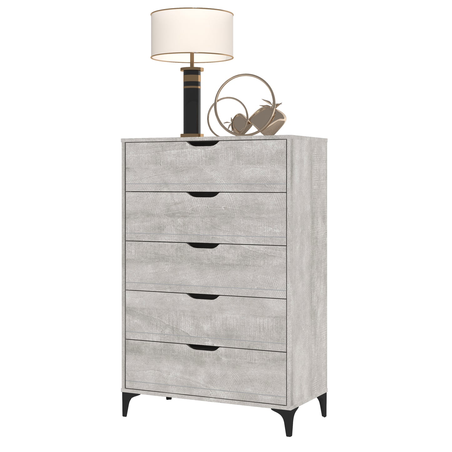 GALANO 5-Drawer Chest with Interlock Safety in Gray 30.7" W × 15.6" D × 46.4" H