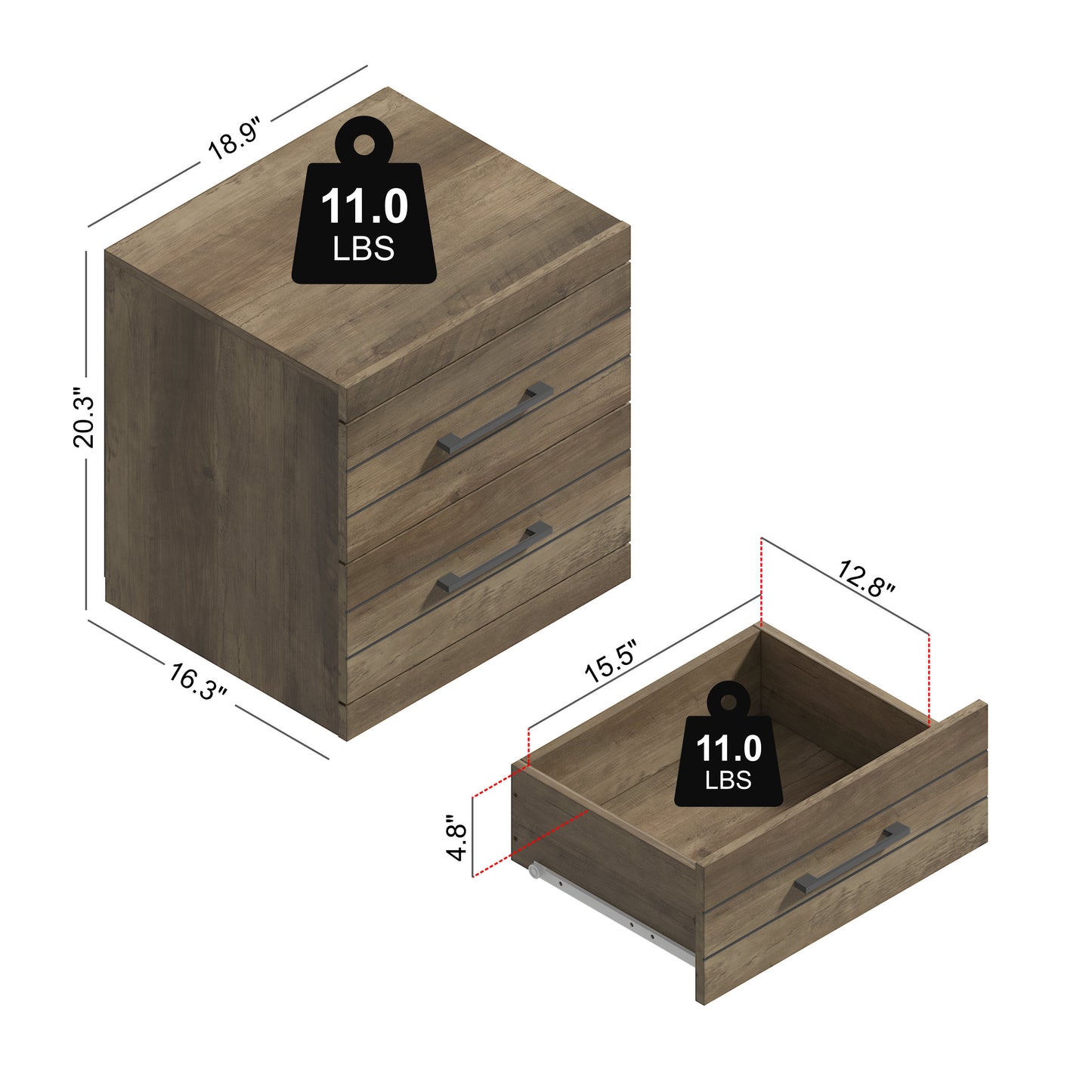 Galano Hamsper 2-Drawer Nightstand with Storage – Knotty Oak