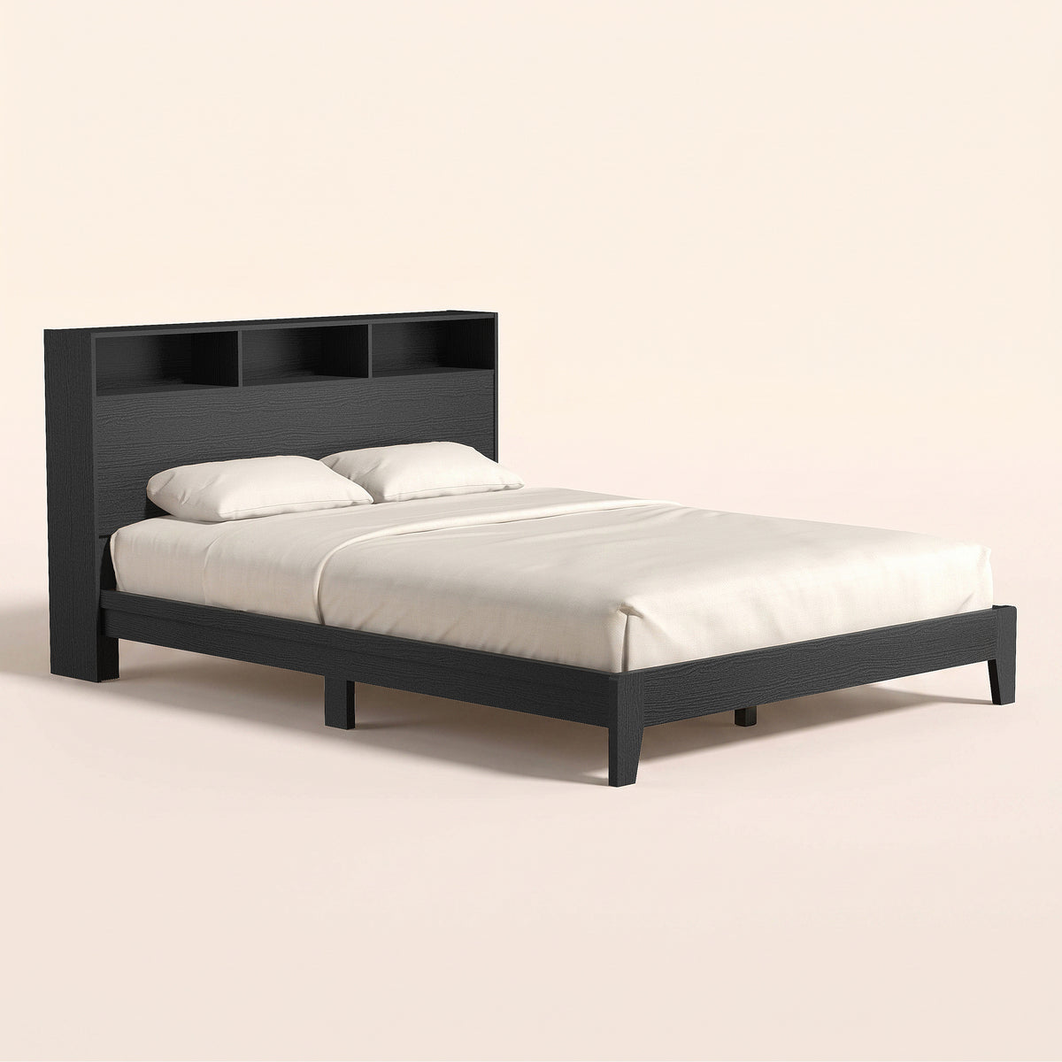 GALANO Queen Platform Bed with Bookcase Headboard and Shelf Storage, 64.5"