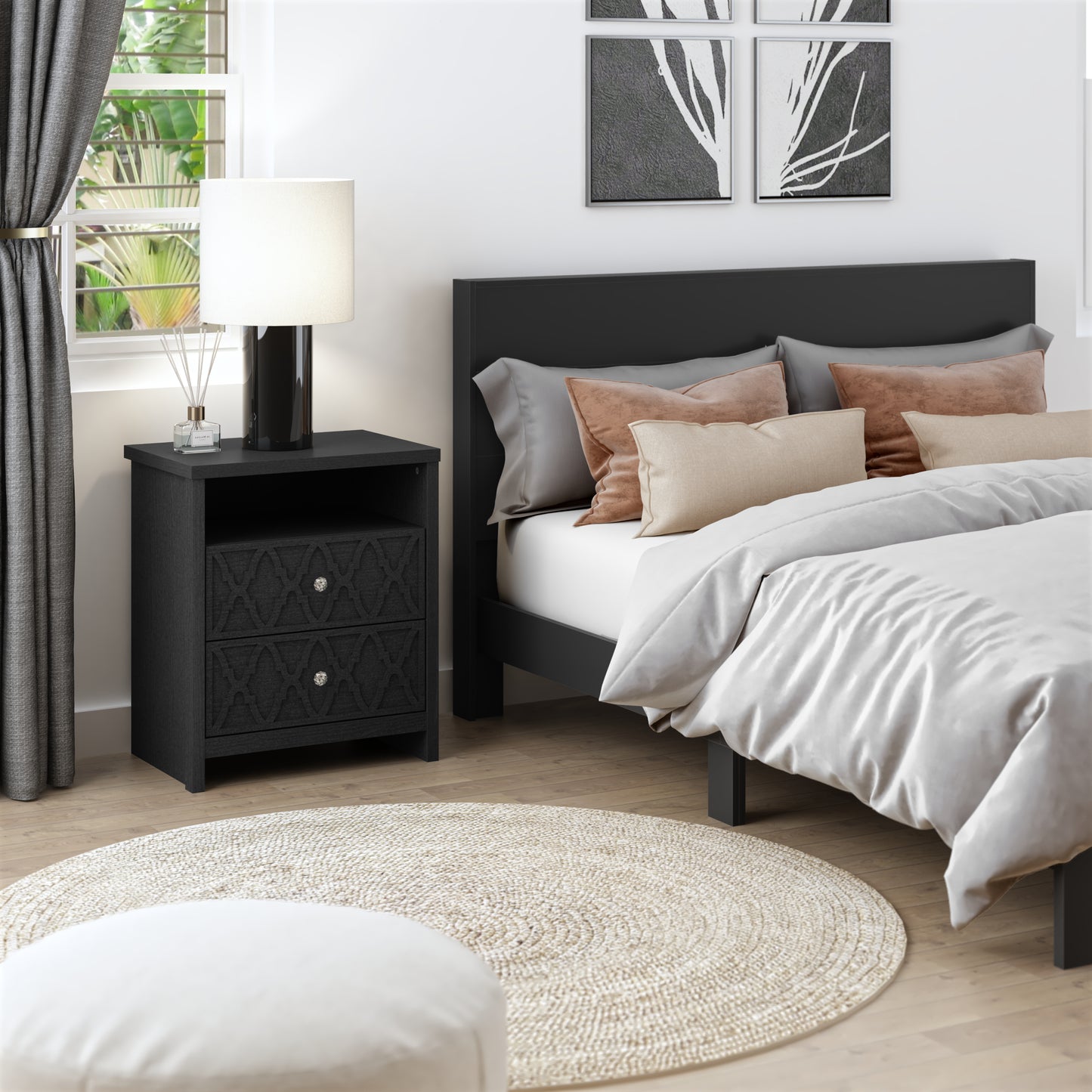Galano Modern 2-Drawer Nightstands with Storage Shelf Set of 2 22.8" W × 15.7" D × 26.8" H