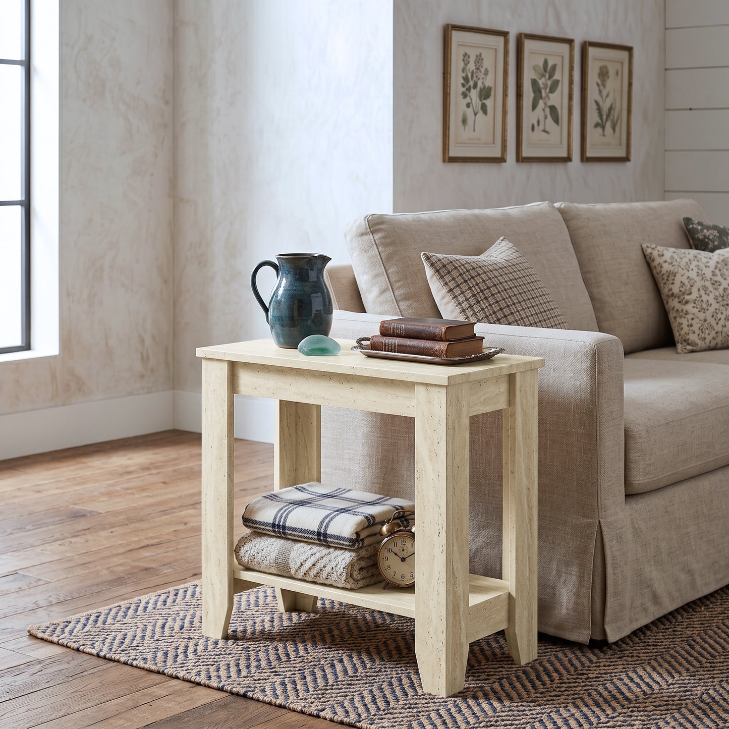 Galano Narrow Living Room Accent End Table Side Table with Lower Open Storage Shelf