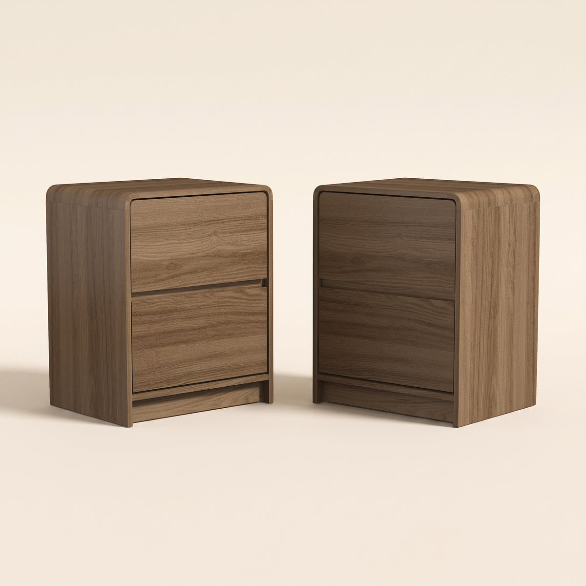 Galano 22" H Set of 2 Modern 2-Drawer Bedside Tables with Rounded Edges - Brown