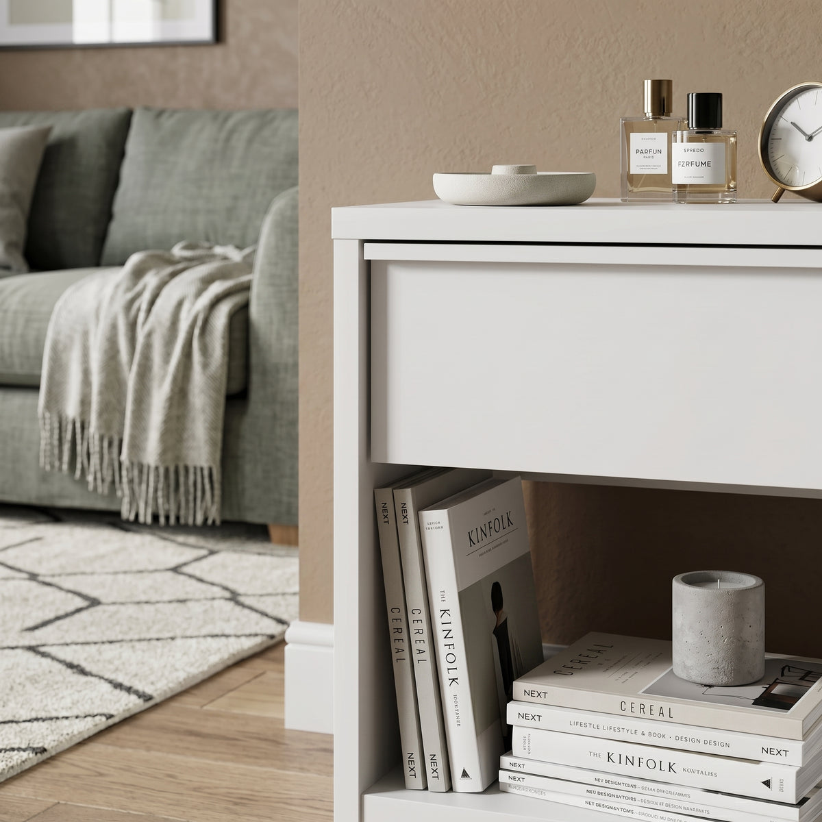 Galano 23" H Modern 1 Drawer Nightstand Bedside Table with Open Storage Shelf - White