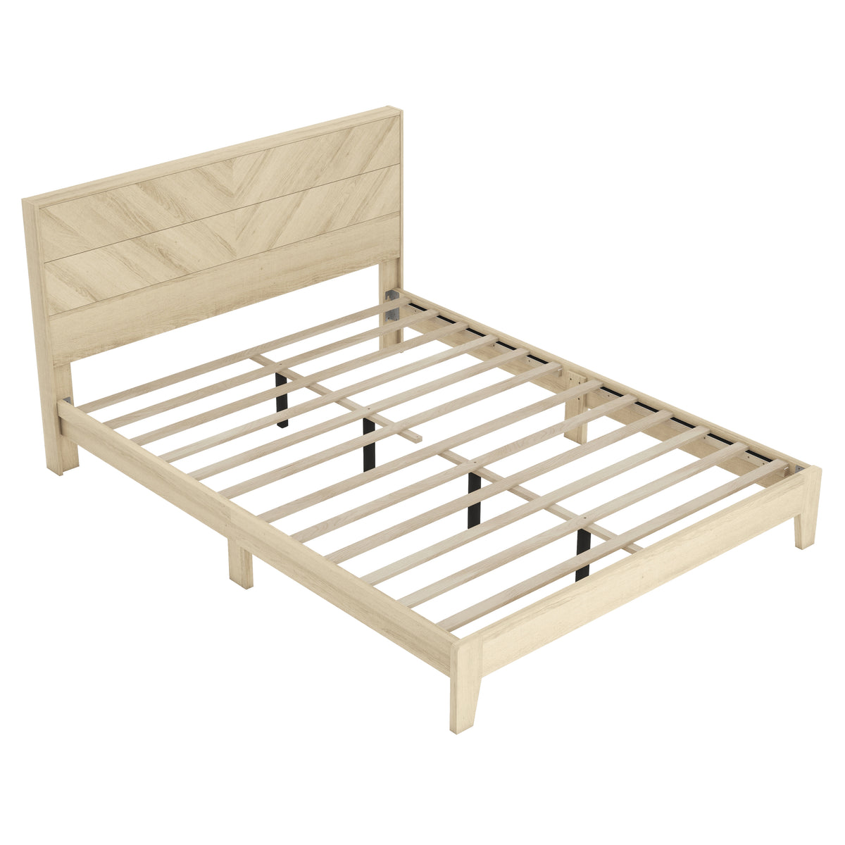 GALANO Mid-Century Full Bed Frame with Chevron Headboard, Oslo Oak