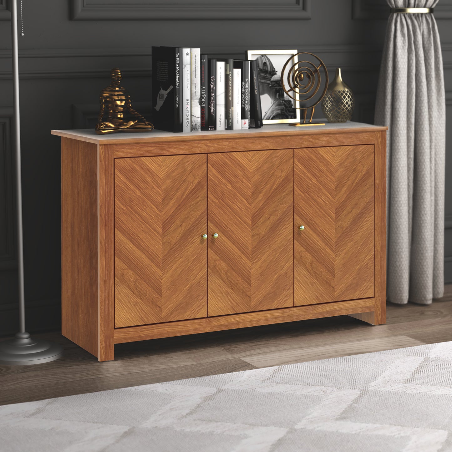 Galano sideboard with chevron-pattern doors 44.3" W × 15.8" D × 30" H