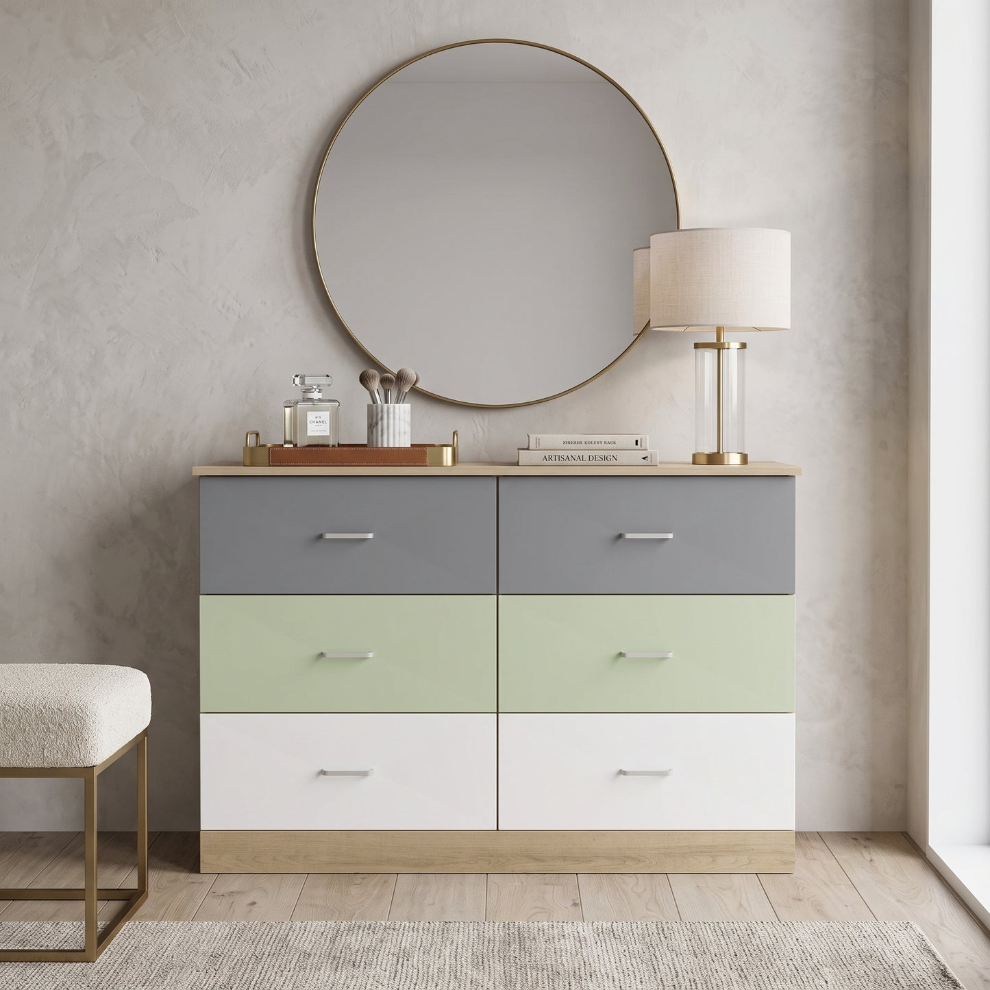 Galano Modern 6-Drawer Double Dresser for Bedroom with Interlocking Drawers & Anti-Tip Kit, 47" Wide