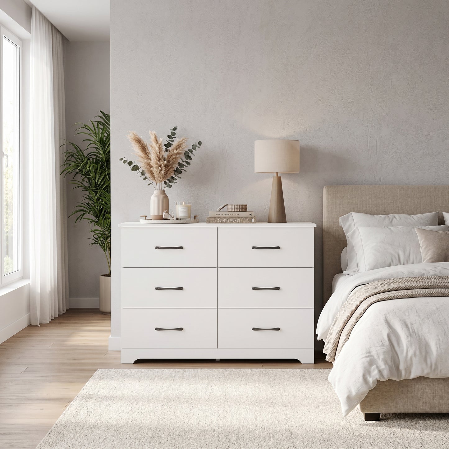 Galano Modern 3-Piece Dresser and Nightstand Set with 6-Drawer Dresser, Interlocking Drawer System and 2 Nightstands, White