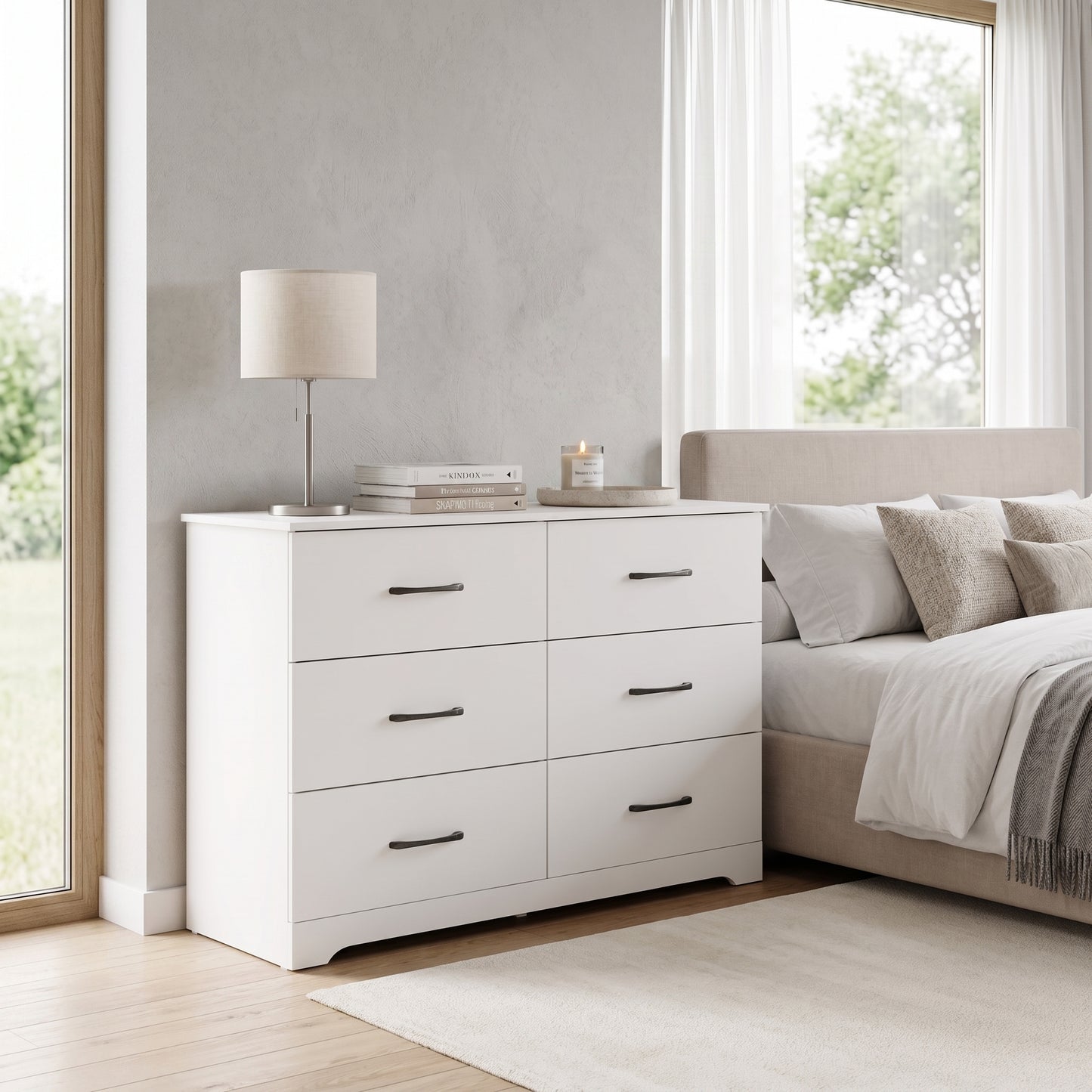 Galano Modern 3-Piece Dresser and Nightstand Set with 6-Drawer Dresser, Interlocking Drawer System and 2 Nightstands, White