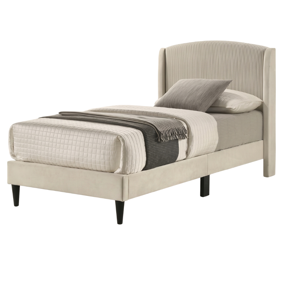 GALANO Twin Upholstered Platform Bed with Curved Headboard