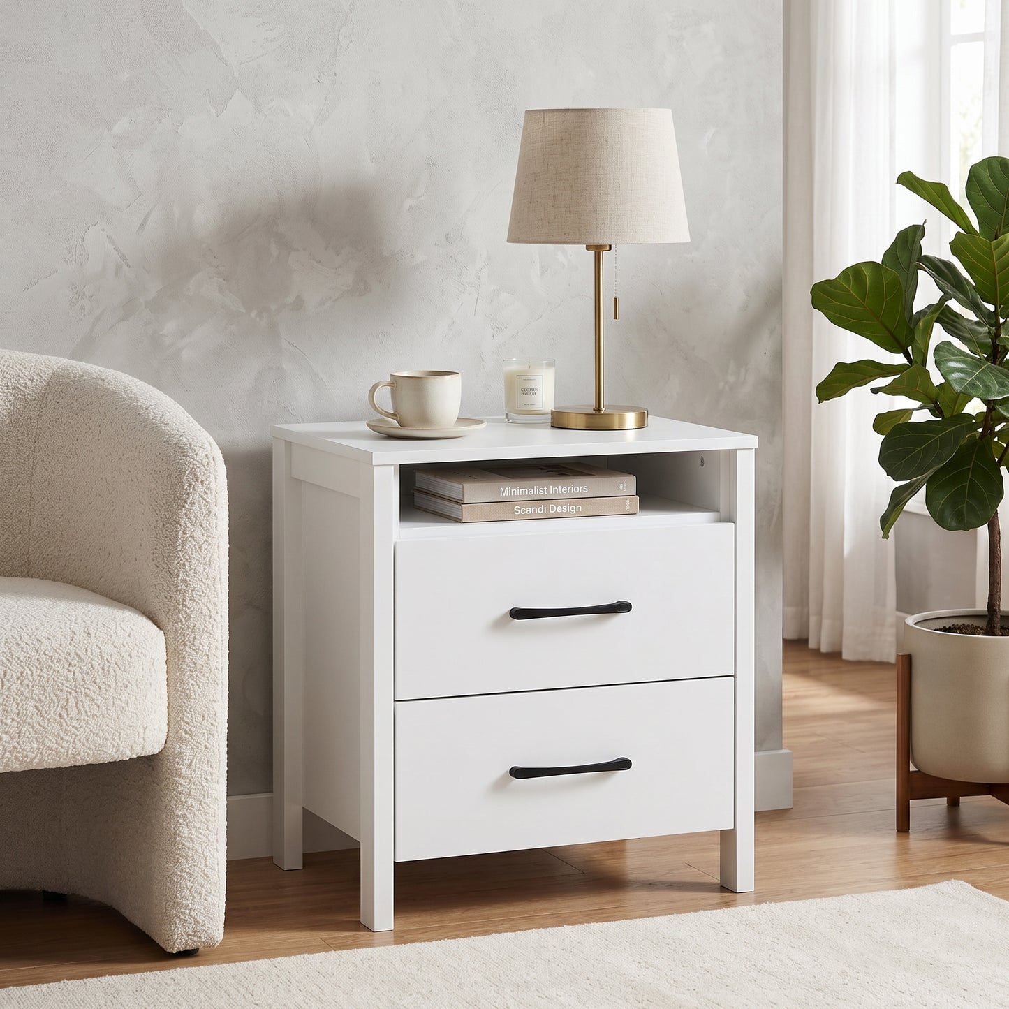 Galano Modern 3-Piece Dresser and Nightstand Set with 6-Drawer Dresser, Interlocking Drawer System and 2 Nightstands, White