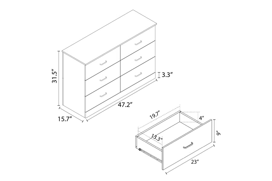 Galano 6-Drawer Double Dresser with Interlock Safety 47.0" W × 15.6" D × 31.7" H