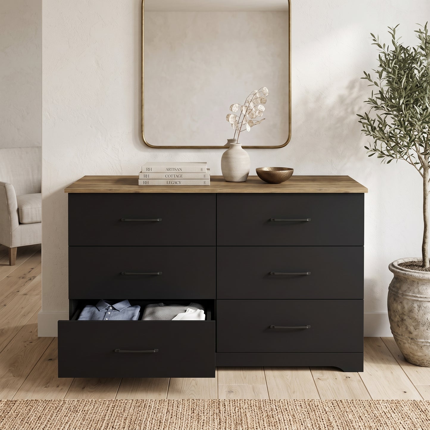 Galano Modern 6 Drawer Dresser for Bedroom with Interlocking Drawers & Anti-Tip Kit, 47"