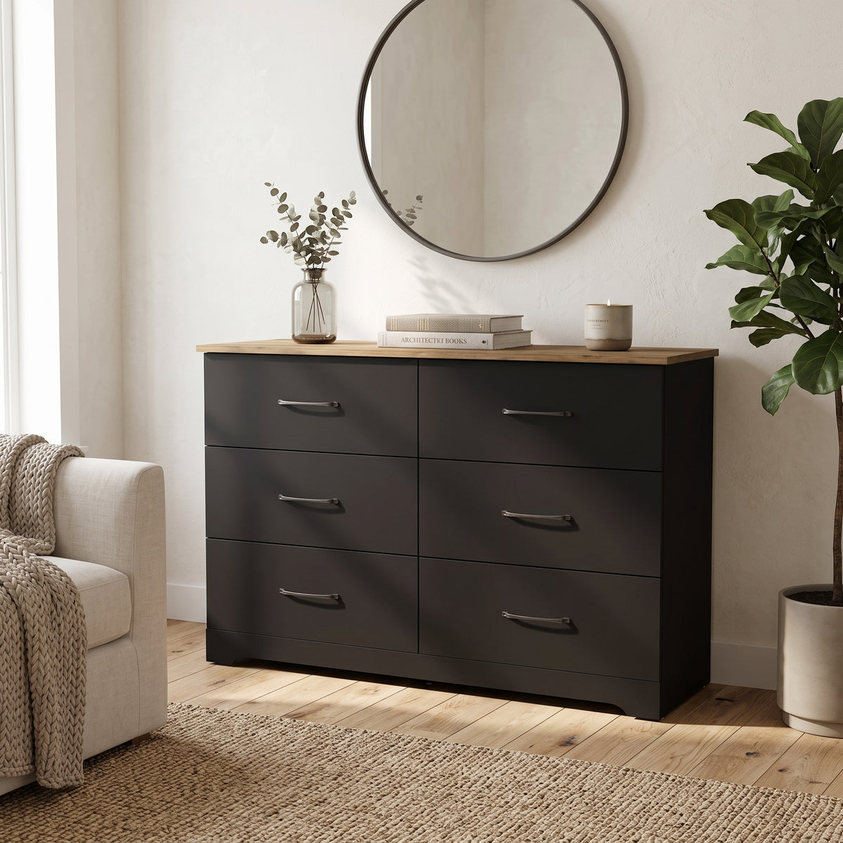 Galano Modern 6 Drawer Dresser for Bedroom with Interlocking Drawers & Anti-Tip Kit, 47"