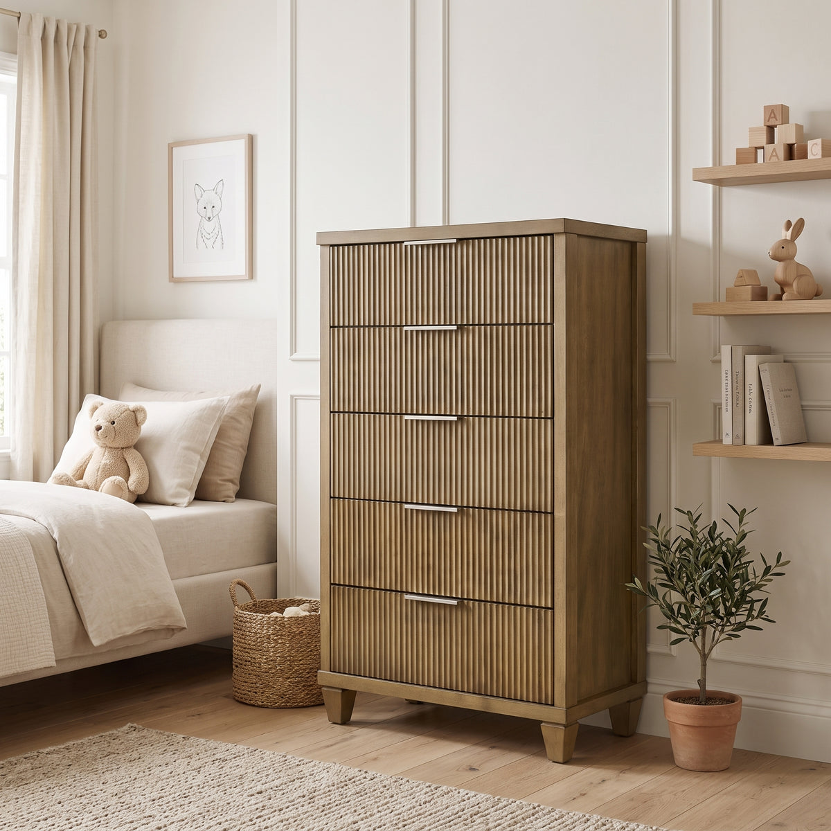 Galano 28.7" W Mid-Century Modern 5 Drawer Chest with Fluted Fronts and Interlocking Drawers