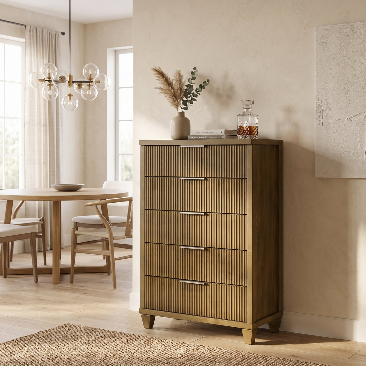 Galano 28.7" W Mid-Century Modern 5 Drawer Chest with Fluted Fronts and Interlocking Drawers