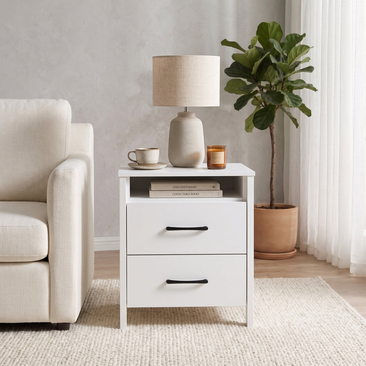 Galano Modern 3-Piece Dresser and Nightstand Set with 6-Drawer Dresser, Interlocking Drawer System and 2 Nightstands, White