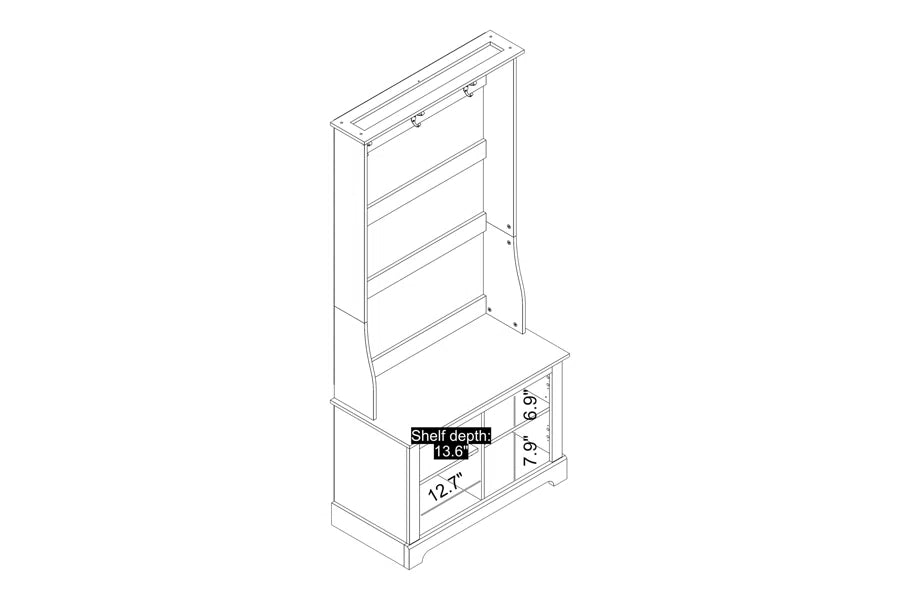 GALANO Hall Tree with Bench and Mirror Door Storage in Knotty Oak 31.3" W x 15.7" D x 68.3" H