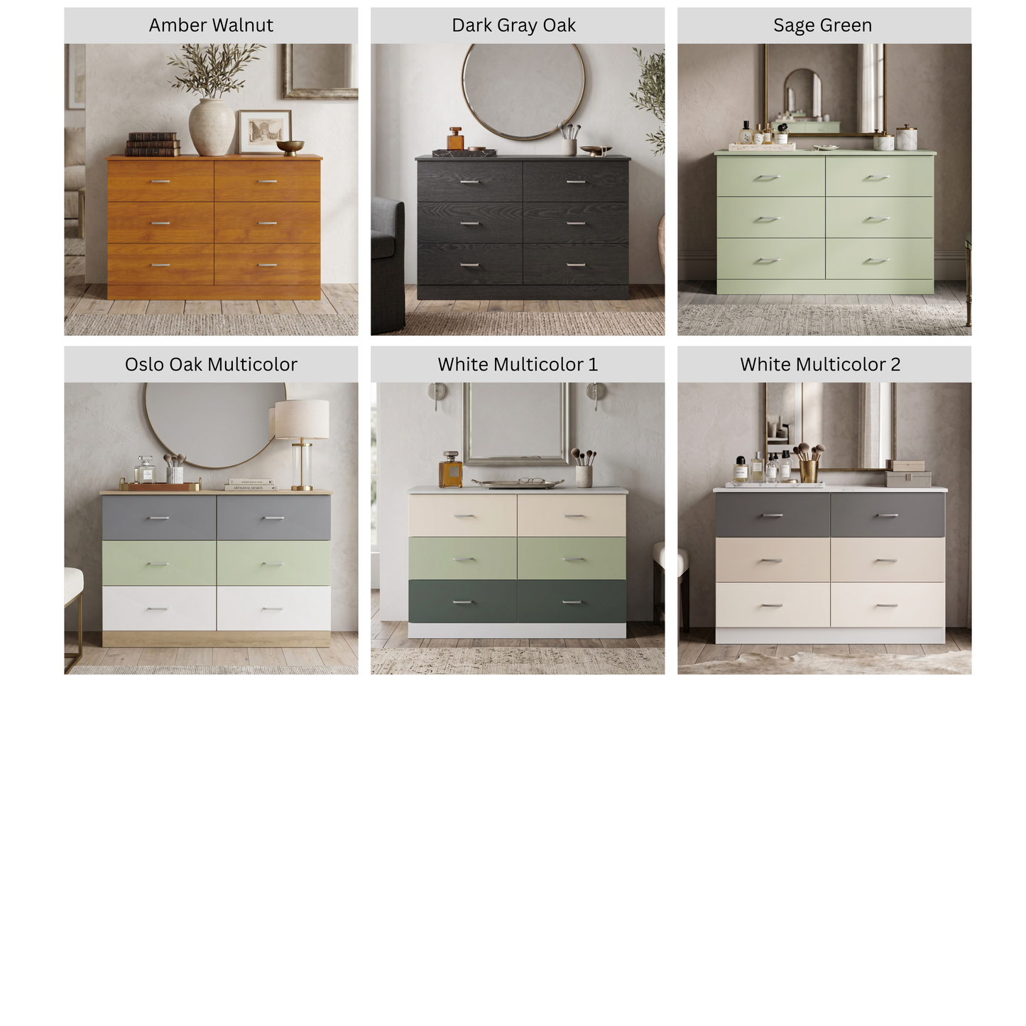 Galano Modern 6-Drawer Double Dresser for Bedroom with Interlocking Drawers & Anti-Tip Kit, 47" Wide