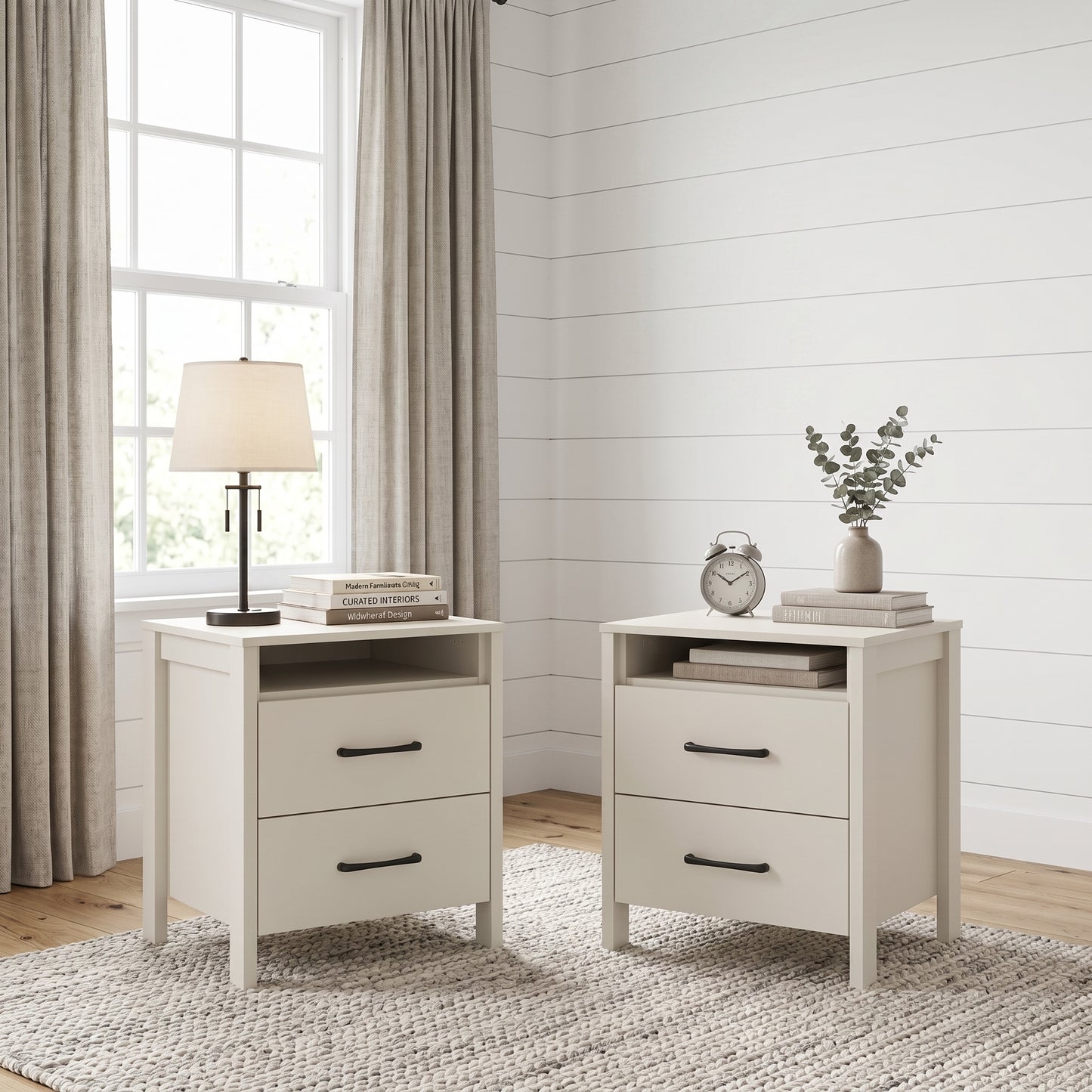 Galano Modern 2-Drawer Nightstand with Open Storage 21" W × 15.7" D × 22.7" H