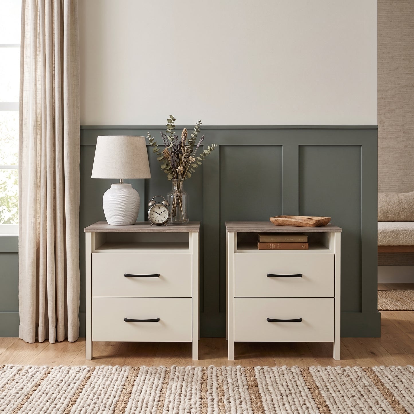 Galano Modern 2-Drawer Nightstand with Open Storage 21" W × 15.7" D × 22.7" H