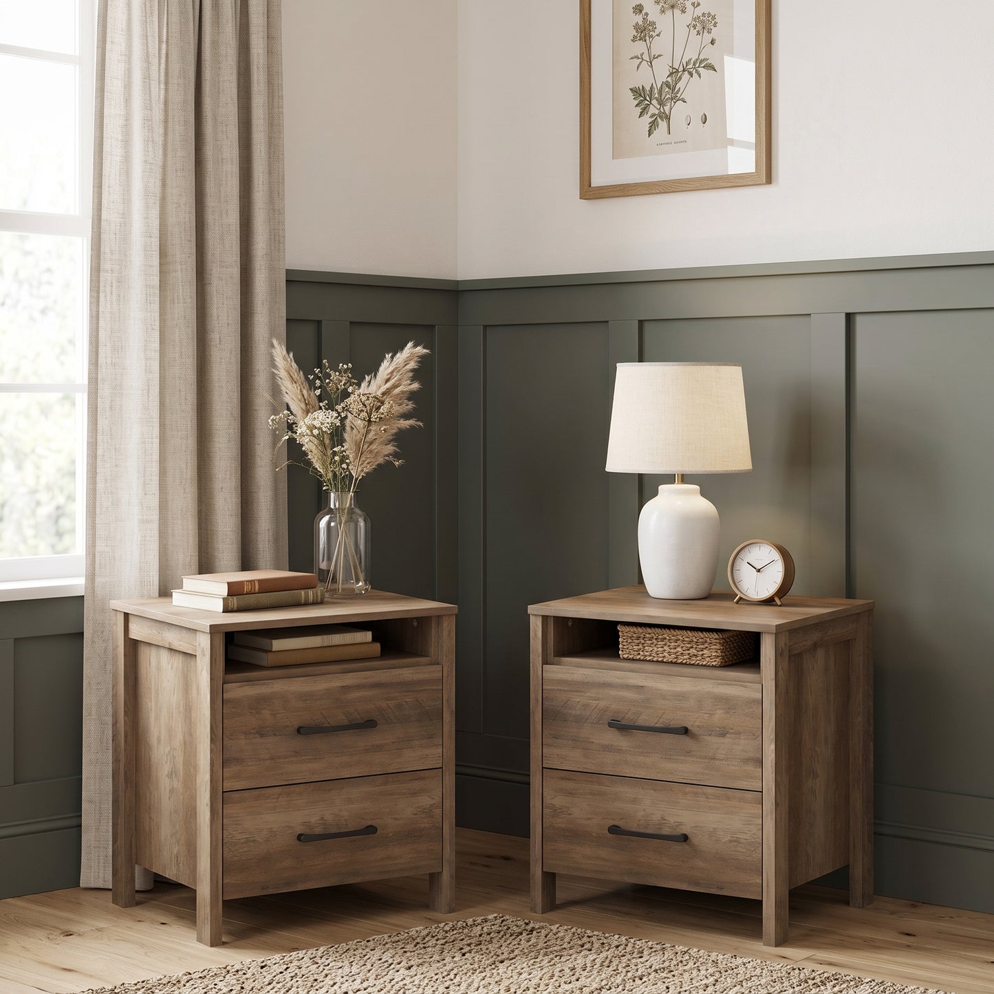 Galano Modern 2-Drawer Nightstand with Open Storage 21" W × 15.7" D × 22.7" H