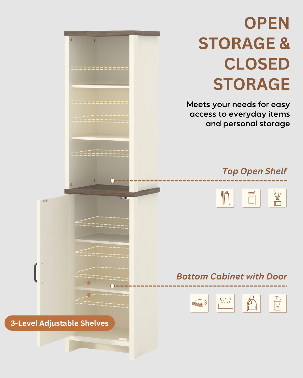 Galano Tall Bathroom Storage Cabinet with Adjustable Shelves & Closed Door, Narrow Linen Tower for Small Spaces, Ivory Knotty Oak