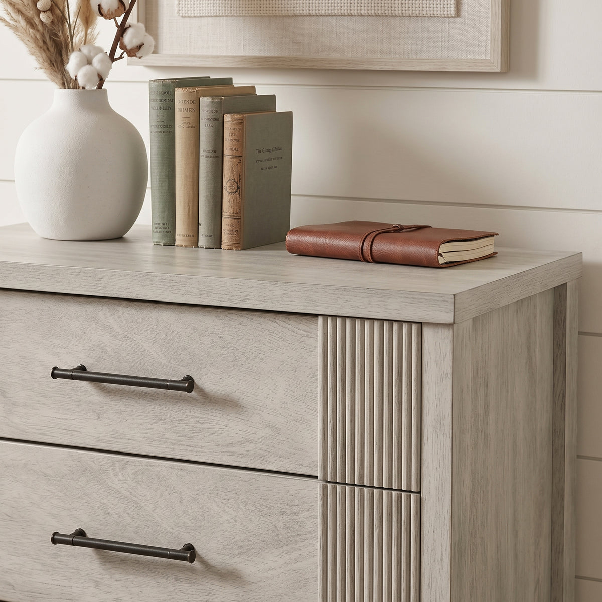 Galano 28.7" W Mid-Century Modern 5 Drawer Chest with Fluted Fronts and Solid Wood Legs