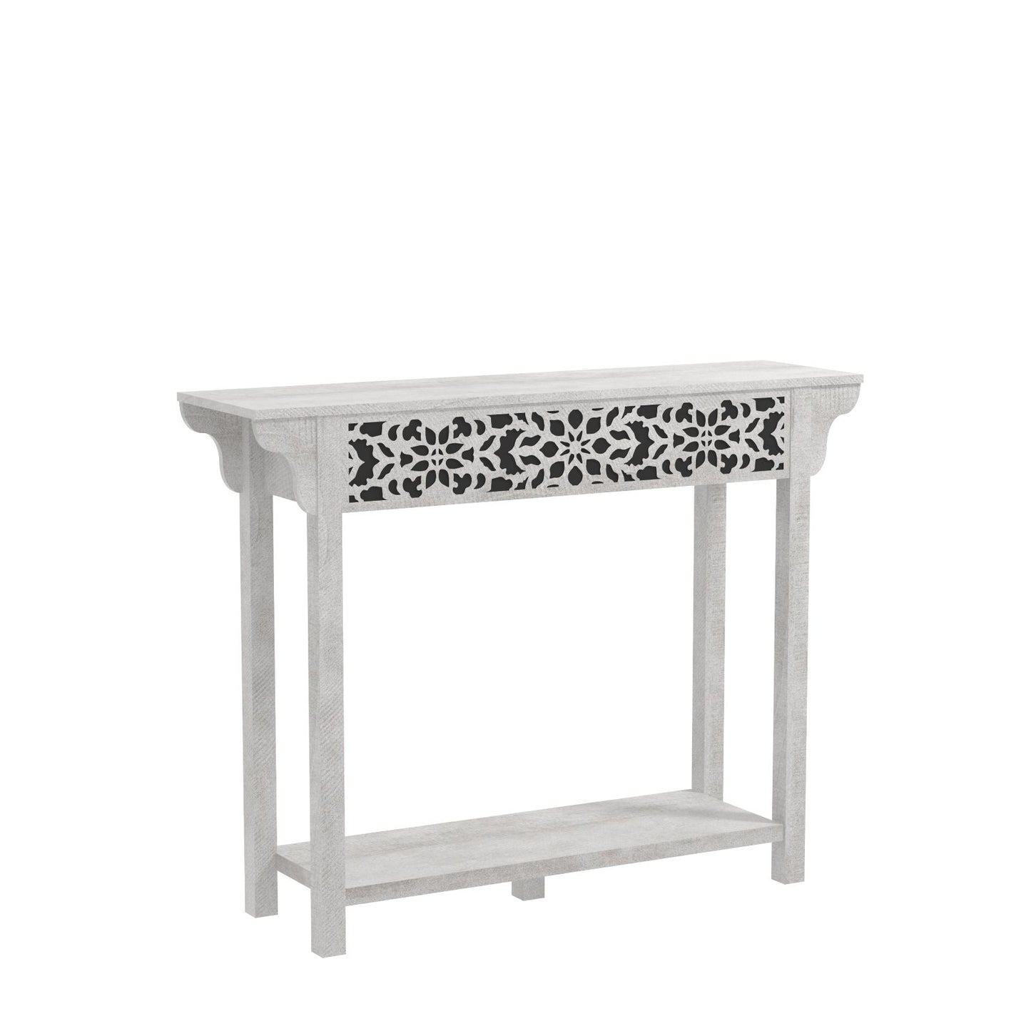 Galano Carved Wood Console Table with Bottom Shelf 43" W × 12" D × 33" H