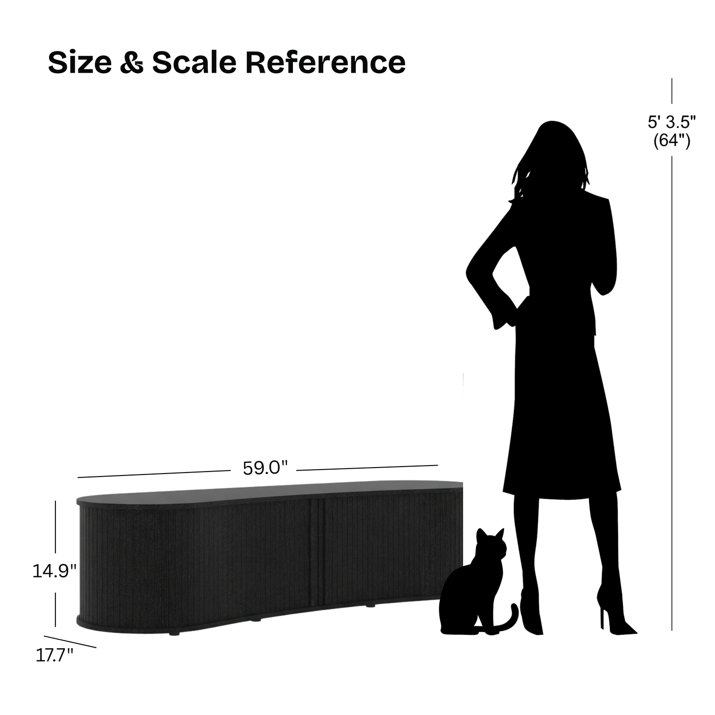 Galano Curved TV Stand with Sliding Doors, 59.1" W x 17.7" D x 14.9" H