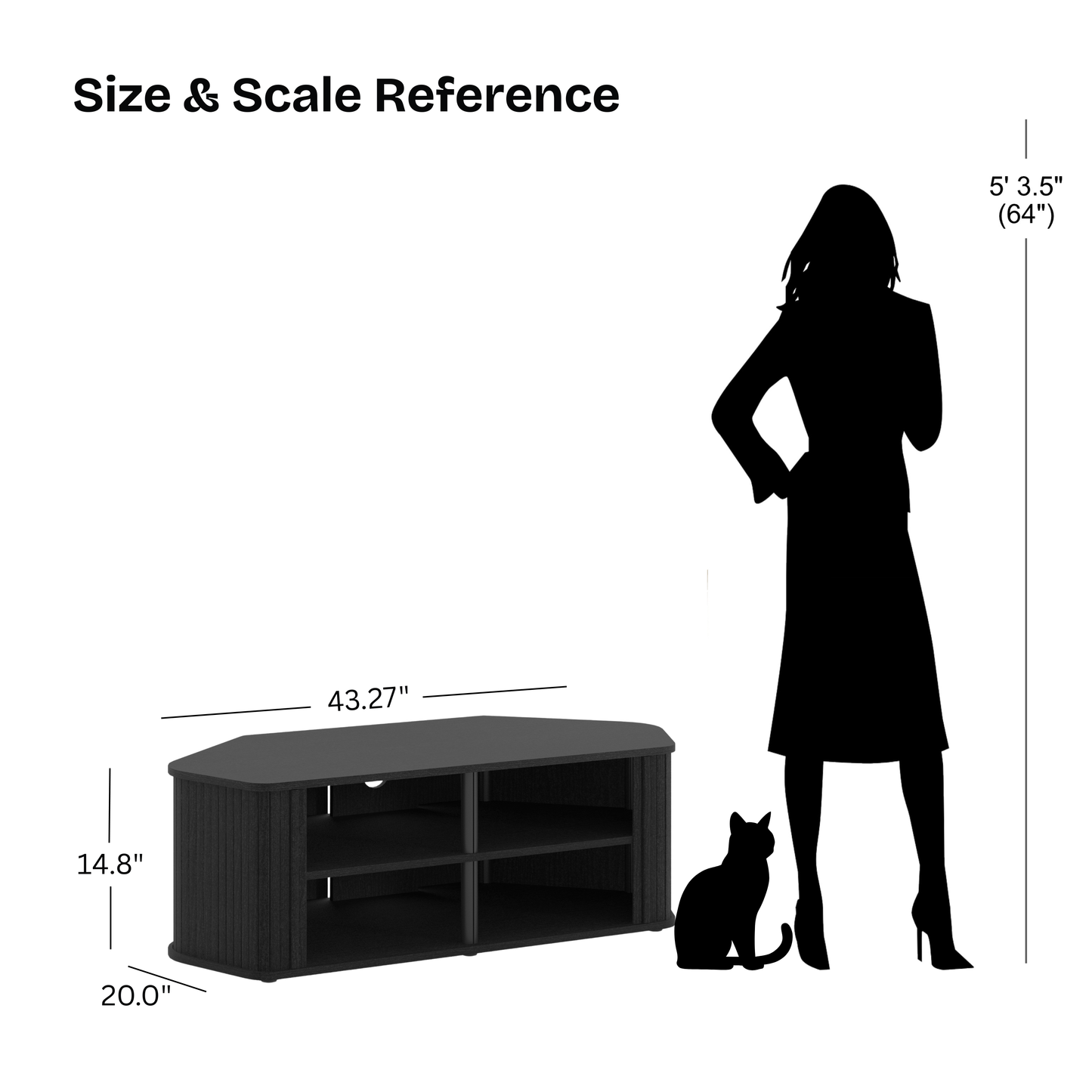 Galano Corner TV Stand with Fluted Doors 43.3" W × 20.0" D × 14.8" H