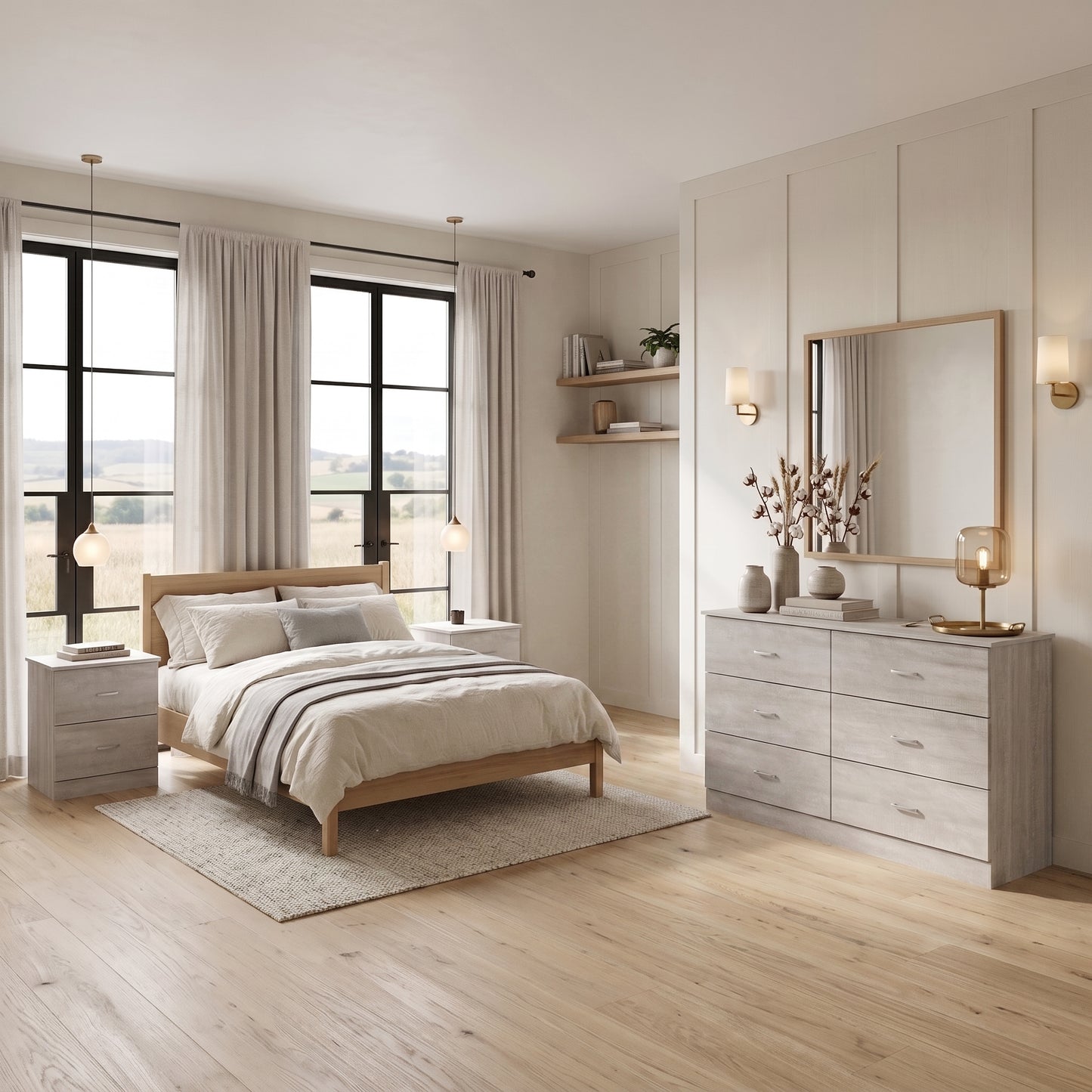 Galano Modern 3-Piece Dresser and Nightstand Set with 6-Drawer Dresser, Interlocking Drawer System and 2 Nightstands