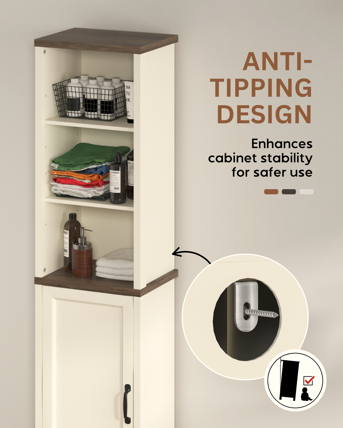 Galano Tall Bathroom Storage Cabinet with Adjustable Shelves & Closed Door, Narrow Linen Tower for Small Spaces, Ivory Knotty Oak