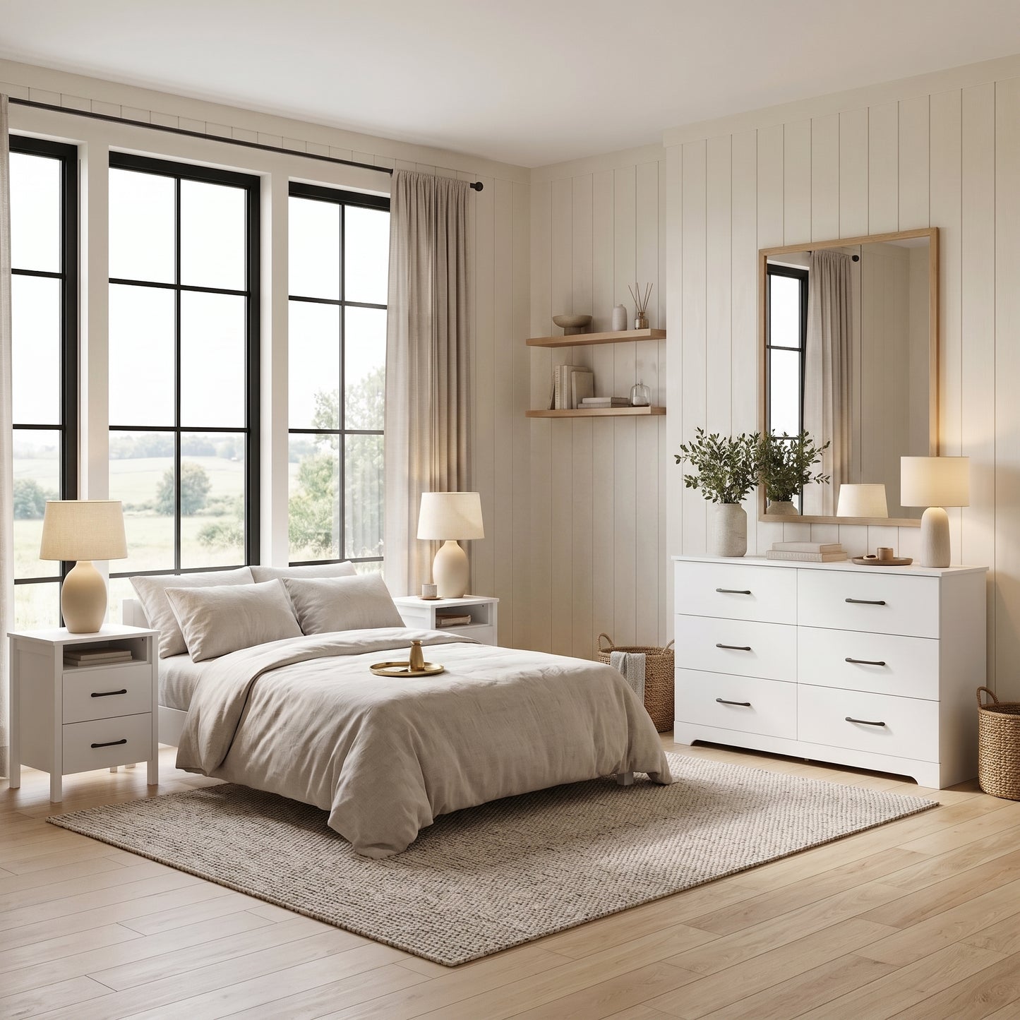 Galano Modern 3-Piece Dresser and Nightstand Set with 6-Drawer Dresser, Interlocking Drawer System and 2 Nightstands, White