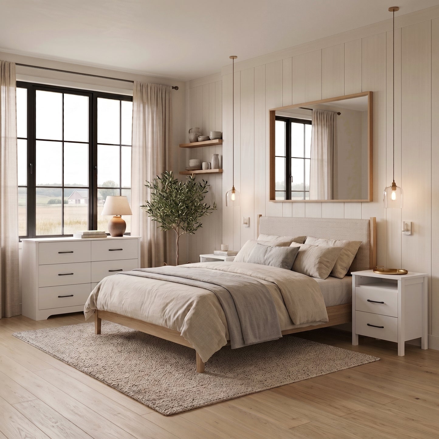 Galano Modern 3-Piece Dresser and Nightstand Set with 6-Drawer Dresser, Interlocking Drawer System and 2 Nightstands, White