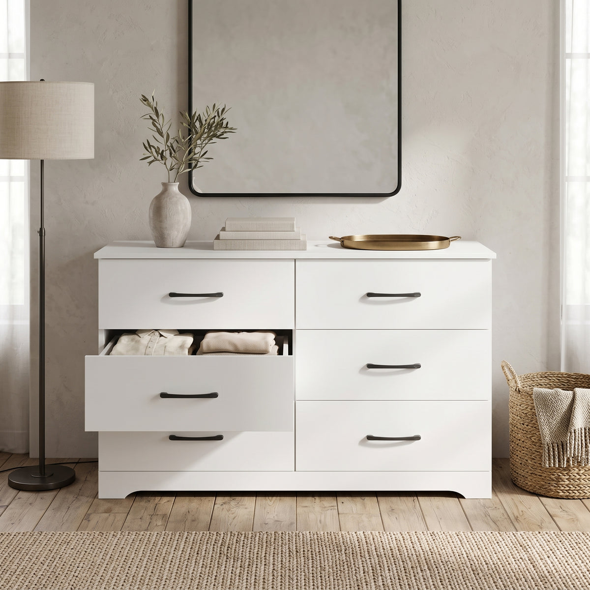Galano Modern 6 Drawer Dresser for Bedroom with Interlocking Drawers & Anti-Tip Kit, 47"
